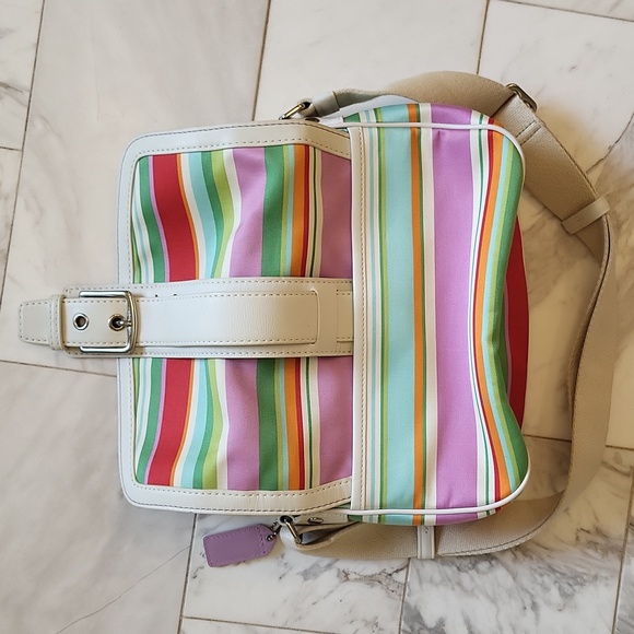 Coach striped summer hobo purse, white leather trimmed - Picture 8 of 9